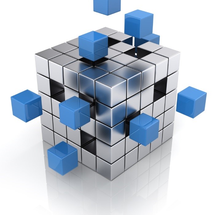 teamwork business concept – cube assembling from blocks